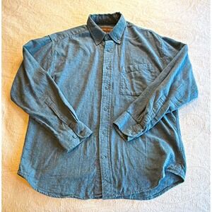 Woodland Trail Mens M Blue Solid Flannel Cotton Long Sleeve Button-Up Shirt